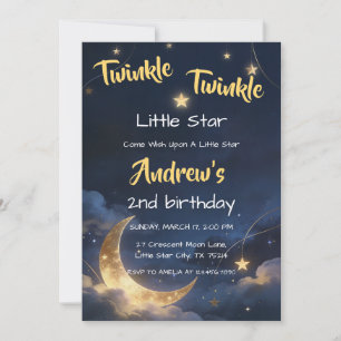 Twinkle Twinkle Night Sky Crescent Moon Birthday Invitation