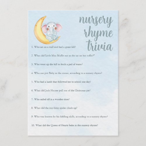 Twinkle twinkle Nursery Rhyme Trivia Shower Game Enclosure Card