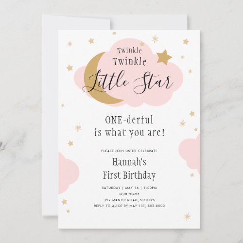 Twinkle Twinkle ONEderful Pink First Birthday  Invitation