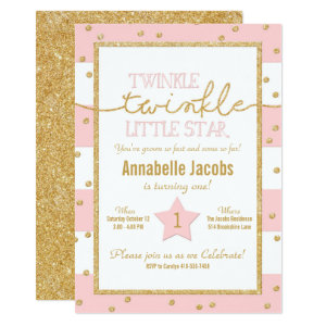 Twinkle Twinkle Pink and Gold Birthday Invitation