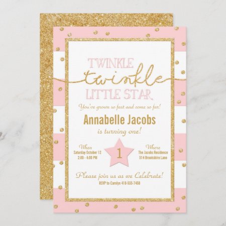 Twinkle Twinkle Pink And Gold Birthday Invitation