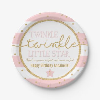 Twinkle Twinkle Pink And Gold Birthday Plates by ModernMatrimony at Zazzle