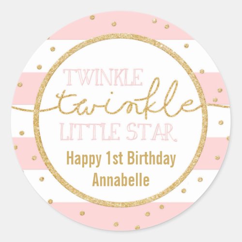Twinkle Twinkle Pink and Gold Birthday Sticker