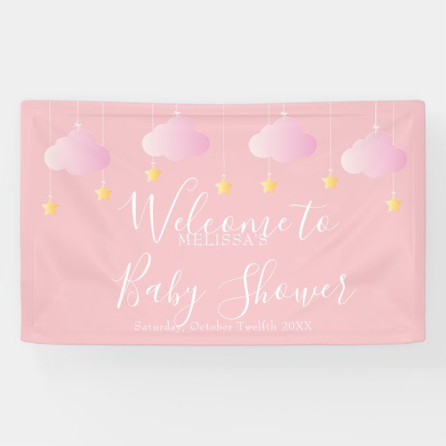 Twinkle Twinkle Pink Baby Girl Shower Welcome Banner (Horizontal)