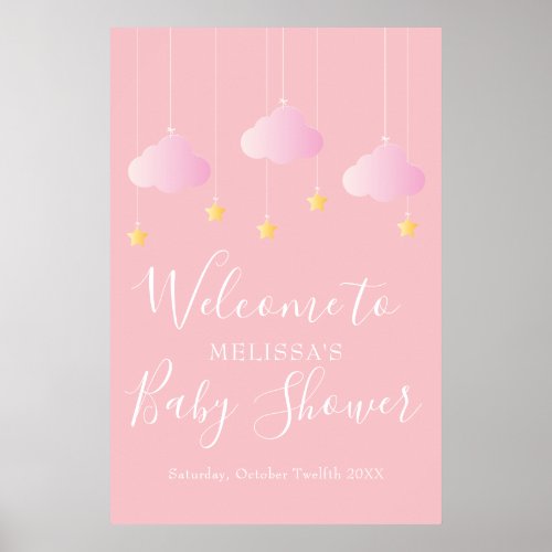 Twinkle Twinkle Pink Baby Girl Shower Welcome Poster