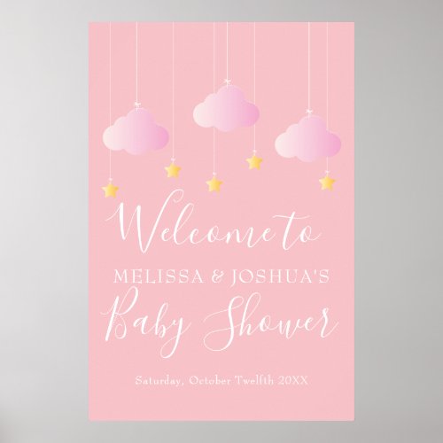 Twinkle Twinkle Pink Baby Girl Shower Welcome Poster