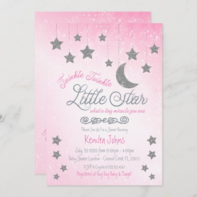 Twinkle Twinkle, Pink Baby Shower invitation (Front/Back)