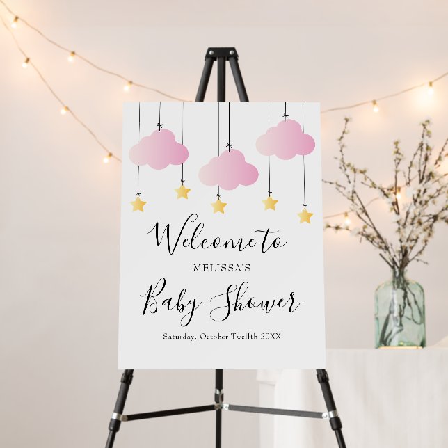 Twinkle Twinkle Pink Girl Baby Shower Welcome SIgn (In Situ (Stand))