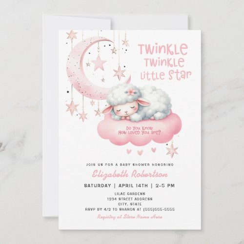 Twinkle Twinkle Pink Lamb Girls Baby Shower Invitation