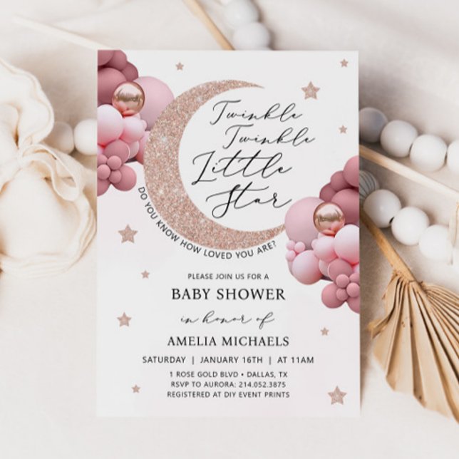 TWINKLE TWINKLE Pink Moon And Stars Baby Shower Invitation (Creator Uploaded)