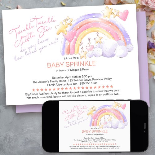 Twinkle Twinkle Pretty Rainbow Baby Sprinkle Invitation