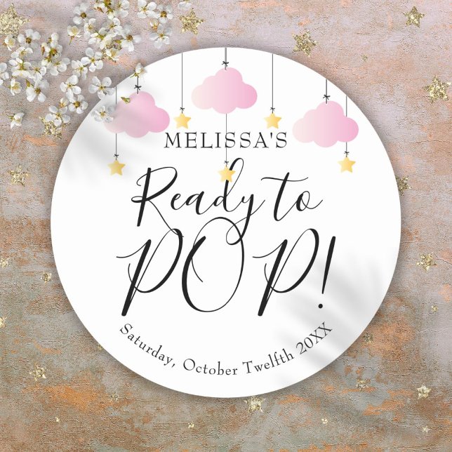 Twinkle Twinkle Ready to POP Pink Girl Baby Shower Classic Round Sticker (Twinkle Twinkle Ready to POP Pink Girl Baby Shower Classic Round Sticker)