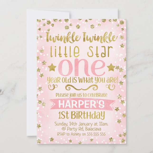 Twinkle Twinkle Star 1st Birthday Invitation (Front)