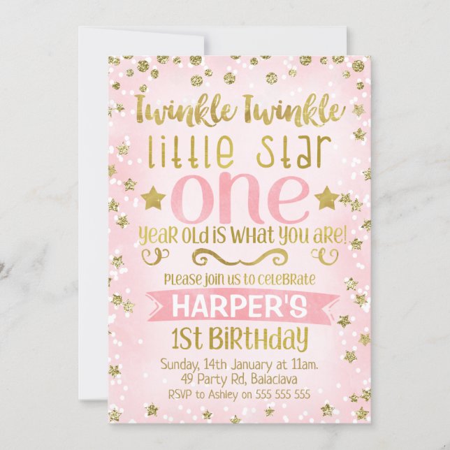 Twinkle Twinkle Star 1st Birthday Invitation (Front)