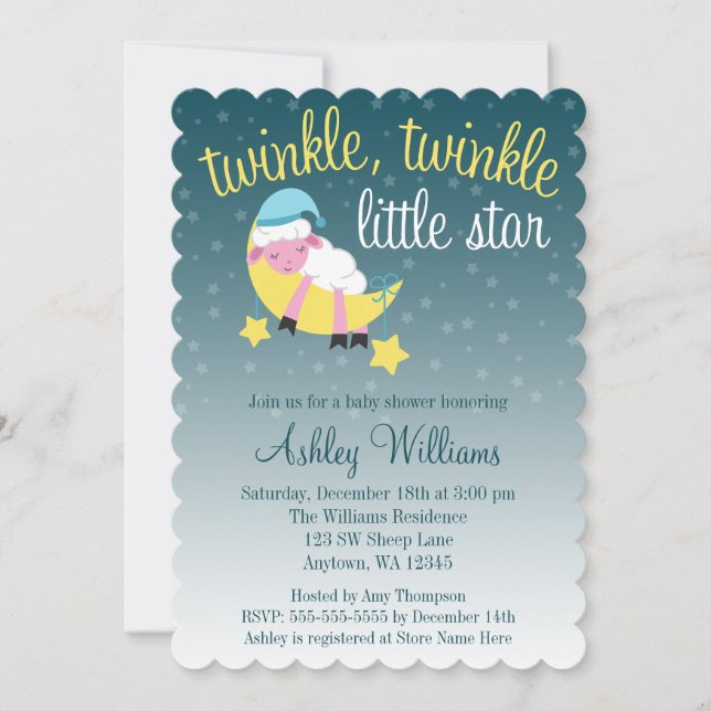 Twinkle Twinkle Star Lamb Die Cut Baby Shower Invitation (Front)