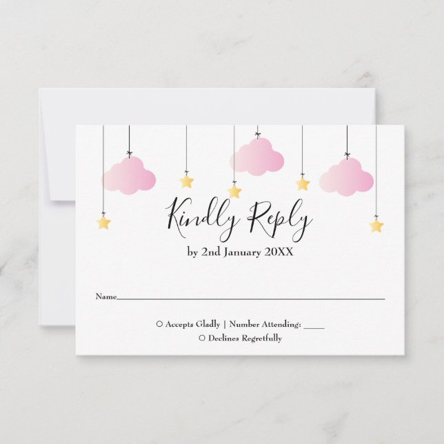 Twinkle Twinkle Star Pink Girl Baby Shower RSVP Card (Front)