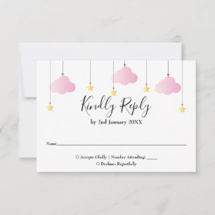 Twinkle Twinkle Star Pink Girl Baby Shower RSVP Card