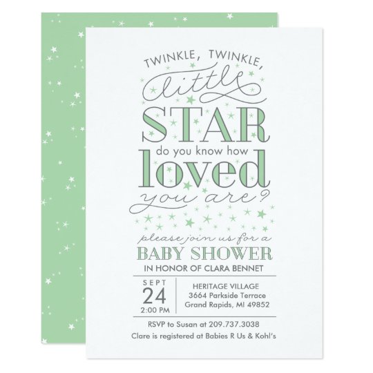 Twinkle Twinkle Star Theme Baby Shower Mint Green Invitation