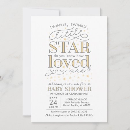 Twinkle Twinkle Star Theme Yellow Baby Shower Invitation