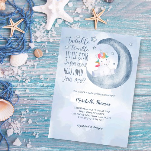 Twinkle Twinkle Star Unicorn Moon Baby Shower Invitation