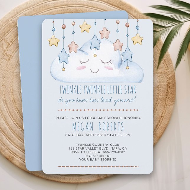 Twinkle Twinkle Stars and Cloud Boy Baby Shower Invitation (Blue Baby Shower Invitation from my Twinkle Twinkle baby shower collection)