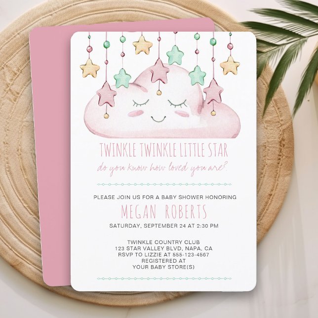 Twinkle Twinkle Stars and Cloud Girl Baby Shower Invitation (Pink Baby Shower Invitation from my Twinkle Twinkle baby shower collection)