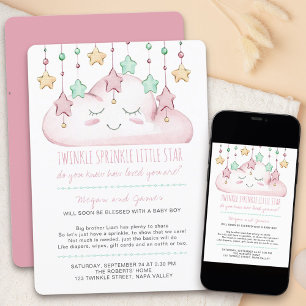 Twinkle Twinkle Stars and Cloud Girl Baby Sprinkle Invitation