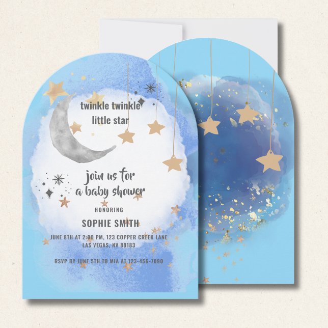 Twinkle Twinkle Stars, Blue And Gold Abstract Invitation (Creator Uploaded)