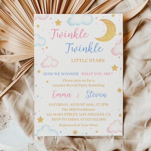 Twinkle Twinkle Stars Gender Reveal Invitation
