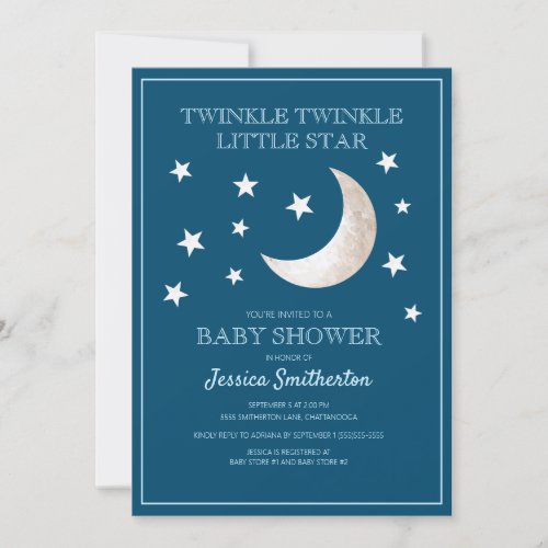 Twinkle Twinkle Stars Moon Baby Boy Baby Shower Invitation