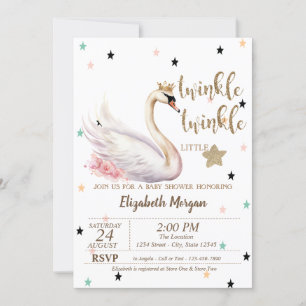 Twinkle Twinkle,Swan Flowers Baby Shower Invitation