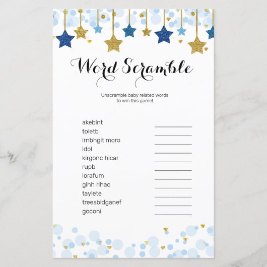 Twinkle Twinkle Watercolor Word Scramble Game (Front)