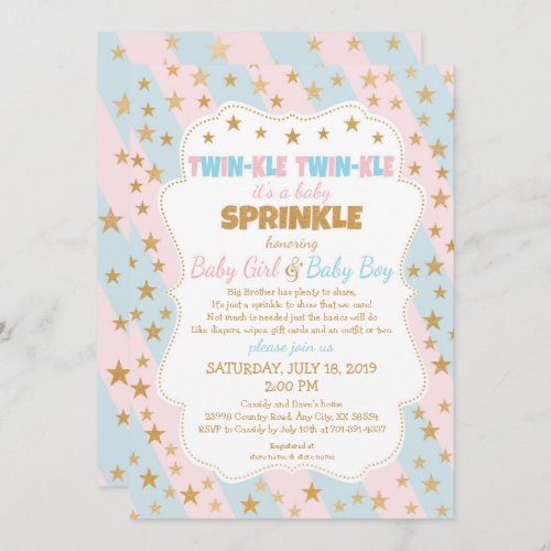 Twinkle Twins Baby Sprinkle boy and girl twins Invitation