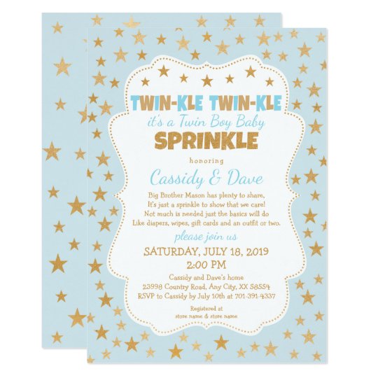 Twinkle Twins Baby Sprinkle, twin boys baby shower Invitation