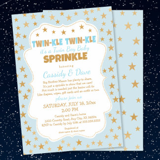 Twinkle Twins Baby Sprinkle, twin boys baby shower Invitation
