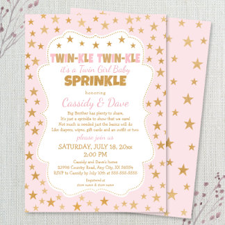 Twinkle Twins Baby Sprinkle, twin girls shower Invitation
