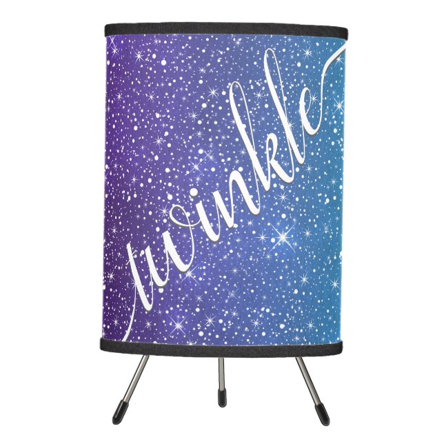 TWINKLE Typography Falling Snow Stars Purple Teal Tripod Lamp (Front)