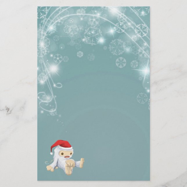 Twinkling Blue Christmas Paper with Yeti Toy (Front)