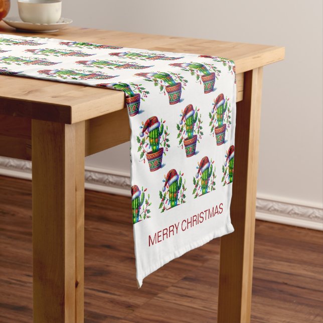 Twinkling Cactus Christmas Short Table Runner (In Situ)