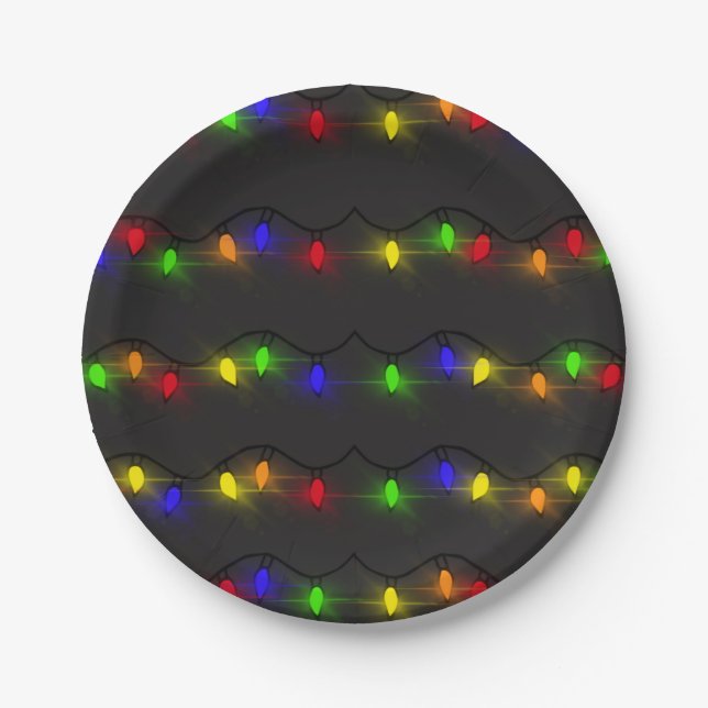 Twinkling Christmas Lights Paper Plates (Front)