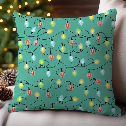 Twinkling Christmas Lights Pattern Throw Pillow