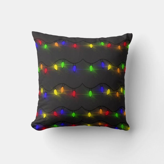 Twinkling Christmas Lights Throw Pillow (Front)