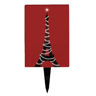 Twinkling Eiffel Tower Cake Pick in Red