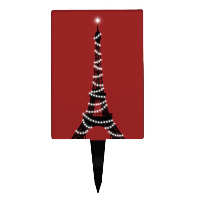 Twinkling Eiffel Tower Cake Pick in Red (Front)