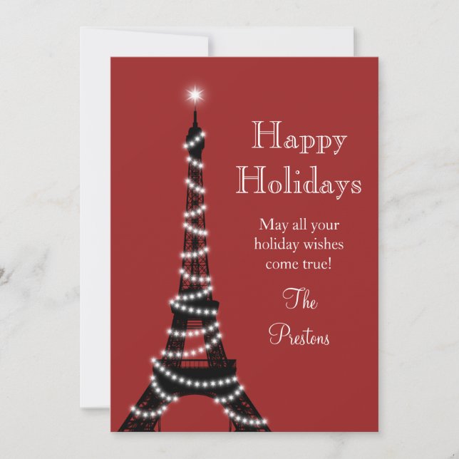 Twinkling Eiffel Tower Holiday Card (Front)