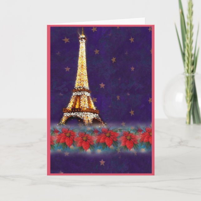 Twinkling Eiffel Tower Joyeux Noel Holiday Card (Front)