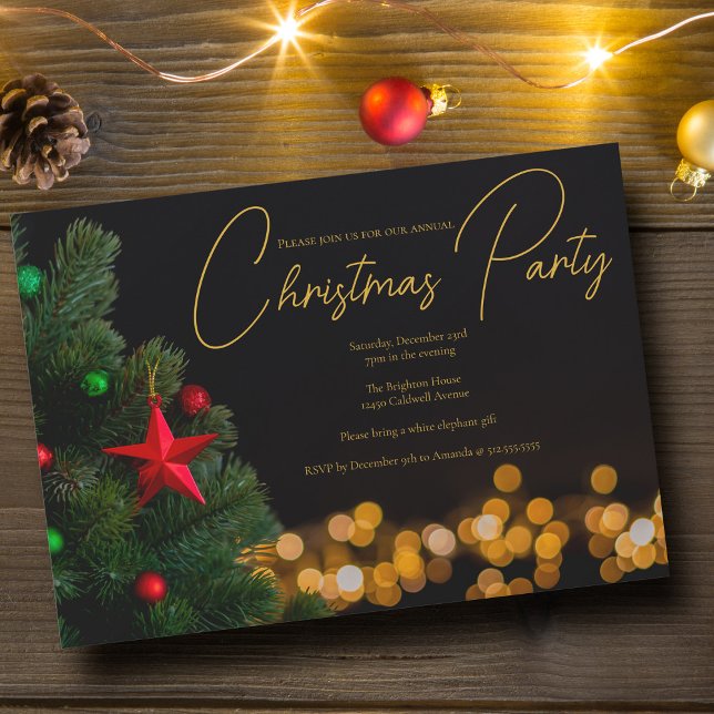 Twinkling Gold Lights Modern Christmas Party Invitation (Creator Uploaded)