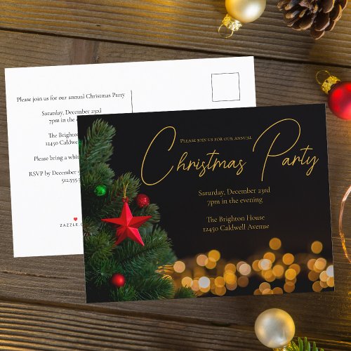 Twinkling Gold Lights Modern Christmas Party Invitation Postcard