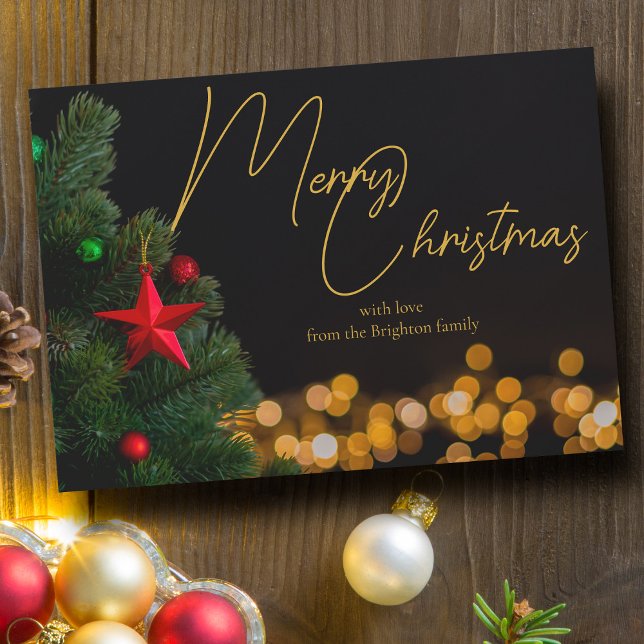 Twinkling Gold Lights Modern Merry Christmas Holiday Card (Creator Uploaded)