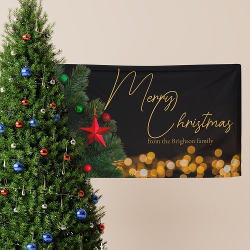 Twinkling Gold Lights Modern Merry Christmas Party Banner